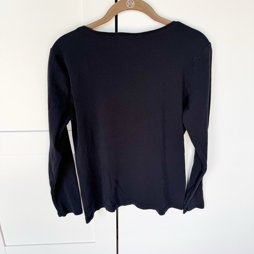 Lauren Ralph Lauren Women’s Long Sleeve V Neck LARGE- Black- Button Shoulder - Picture 6 of 8